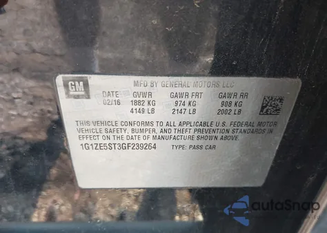 2016 Chevrolet Malibu Lt z USA, uszkodzony, nr VIN 1G1ZE5ST3GF239264